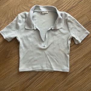 Baby blue crop top with collar neck